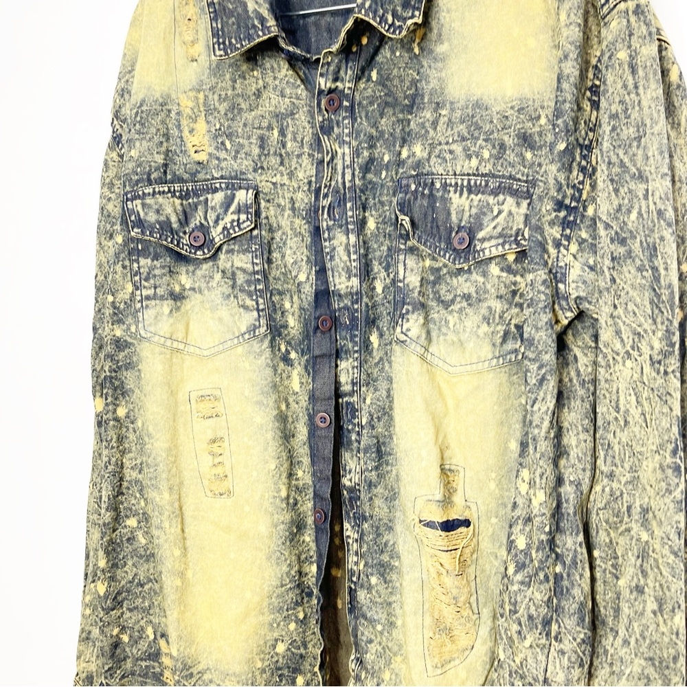 Distressed Plus Size 100% Cotton Denim Shirt Size 2XL - Picture 3 of 12